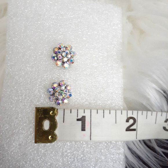 Womens Womens Iridescent Round cluster Silverstone Earrings vintage Jewelry - Picture 3 of 5